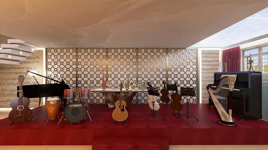 Music room in basement 3d design renderings