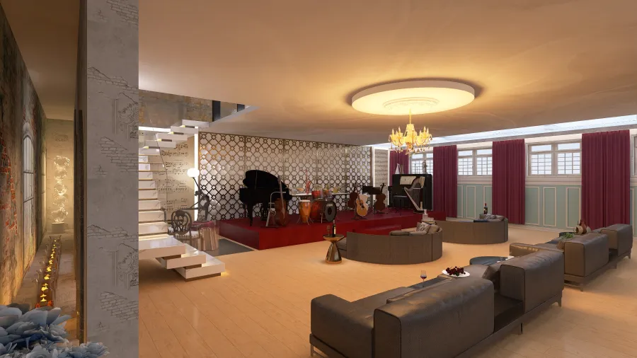 Music room in basement 3d design renderings