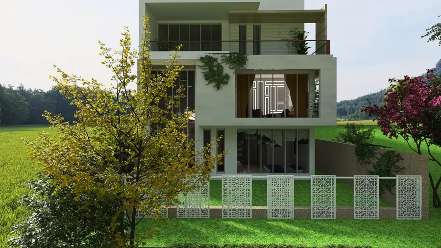 A House on Slope with Open Basement 3d design renderings