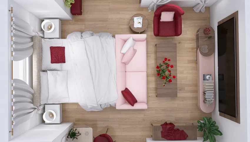 Bedroom and Living Room Combo for Valentine's Day 3d design picture 21.74