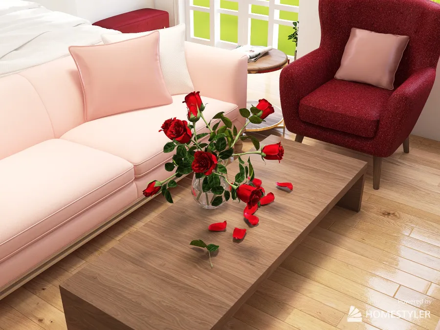 Bedroom and Living Room Combo for Valentine's Day 3d design renderings