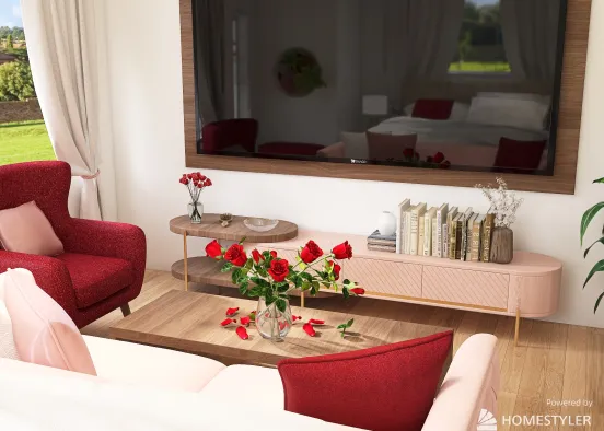 Bedroom and Living Room Combo for Valentine's Day Design Rendering
