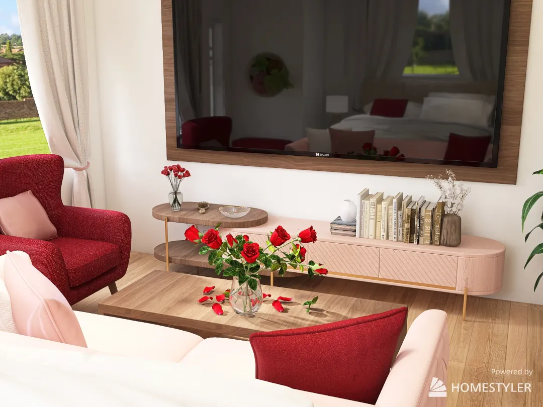 Bedroom and Living Room Combo for Valentine's Day 3d design renderings