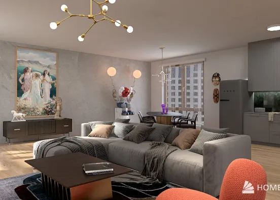 Living room with kitchenette Design Rendering
