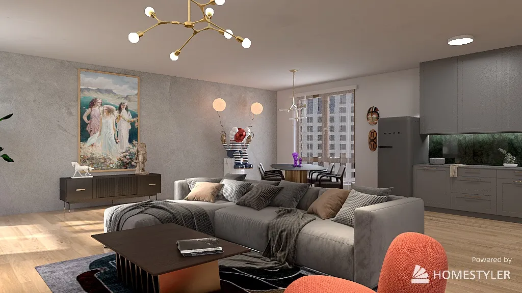 Living room with kitchenette 3d design renderings