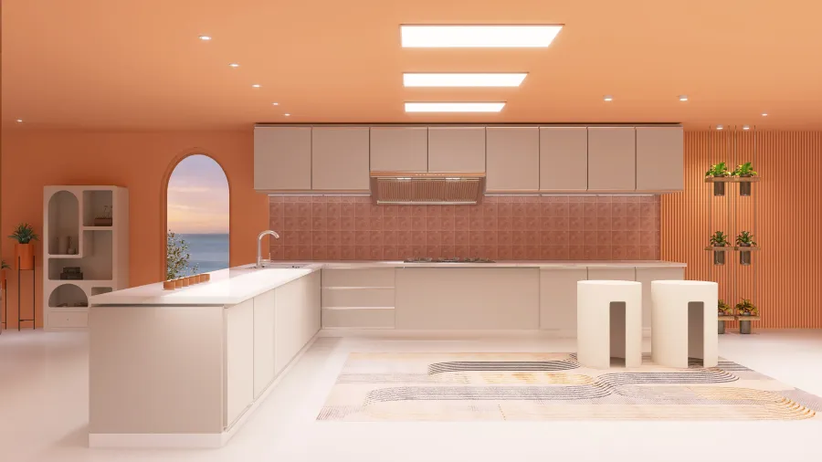 Living & Dining Room Kitchen 3d design renderings