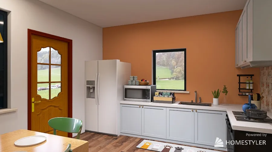 Living room, Kitchen,   Dining 3d design renderings