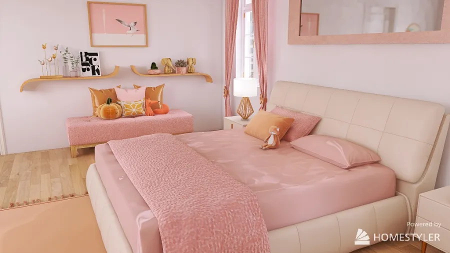 Peach Bedroom 3d design renderings