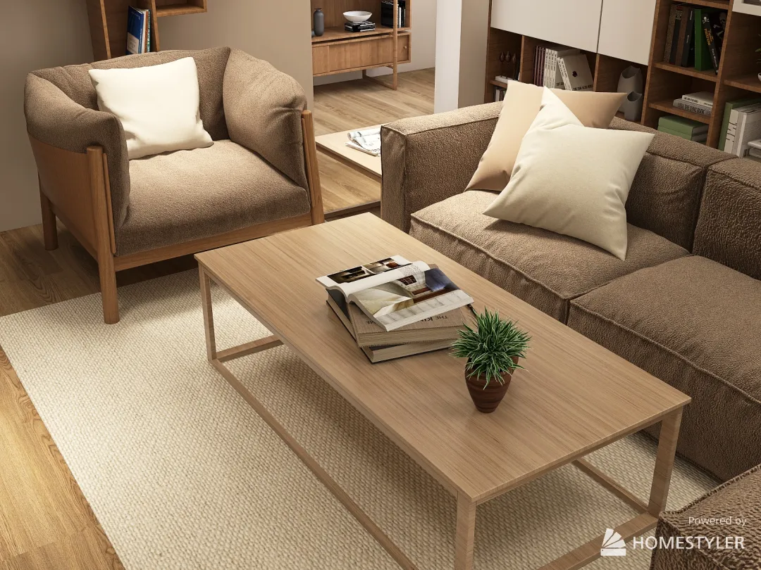 Natural Wood Living Room 3d design renderings