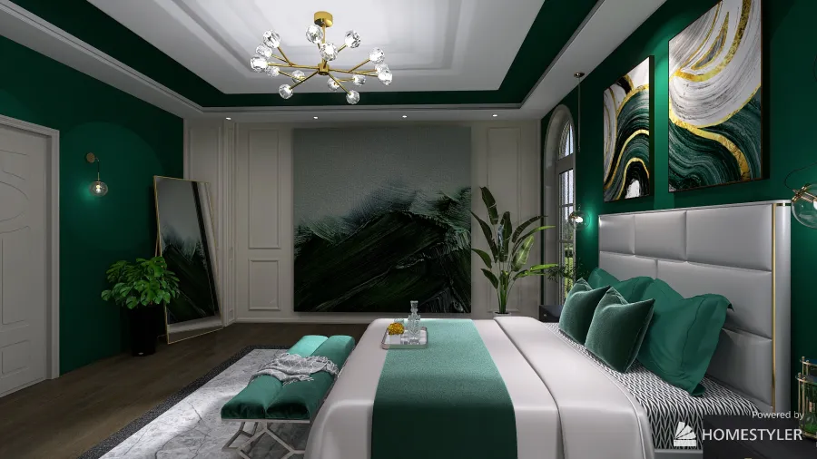 Green bedroom 3d design renderings