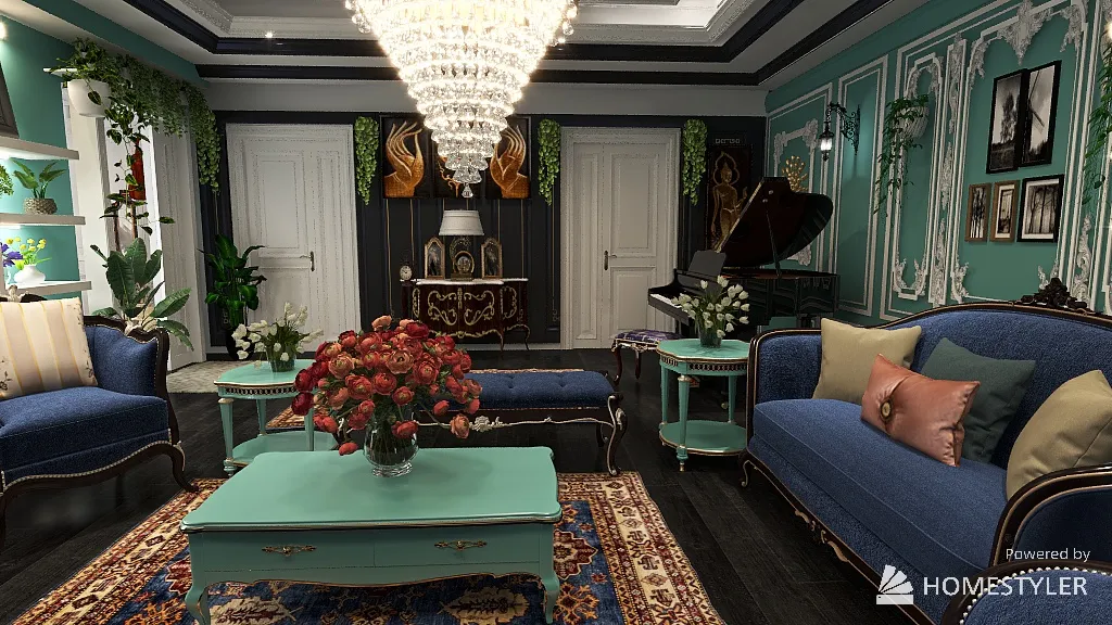 Classic turquoise room 3d design renderings