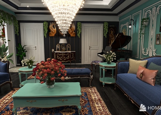 Classic turquoise room Design Rendering