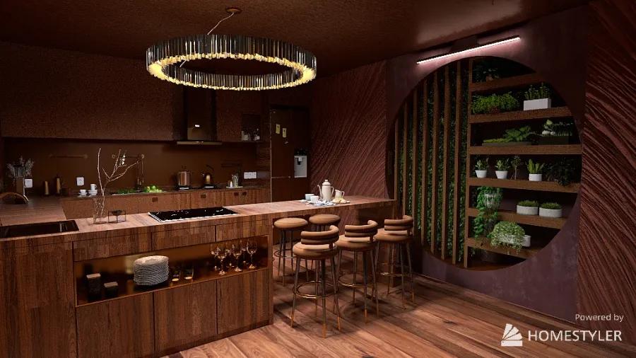 Dark Wood Kitchen 3d design renderings