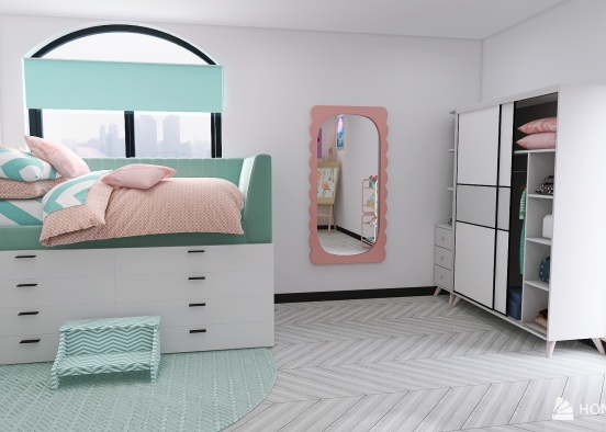 Pink and Mint Bedroom Design Rendering