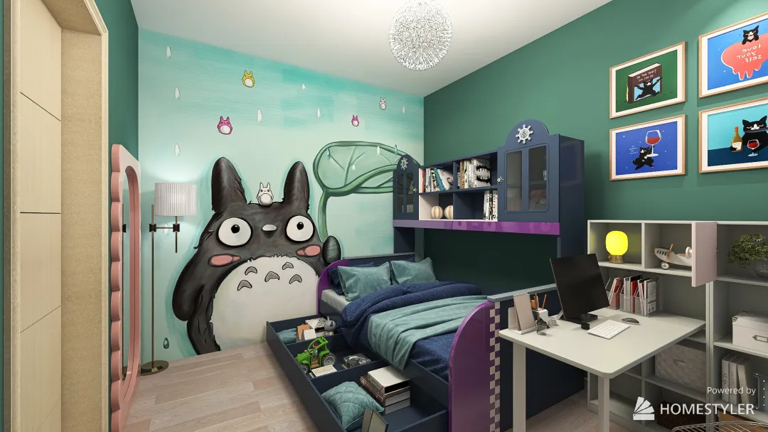 Kids Bedroom & Bath 3d design renderings