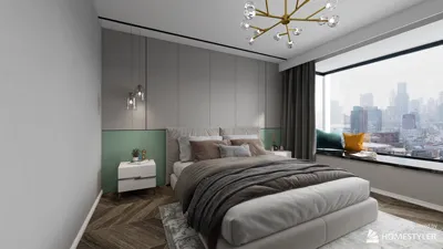 modern bedroom design featuring a comfortable bed with layered bedding and stylish nightstands, showcasing an elegant and contemporary style, ideal for creating a cozy and inviting space using Homestyler's real-time 3D rendering feature.