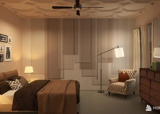 Contemporary Wallpapered Bedroom Design Rendering