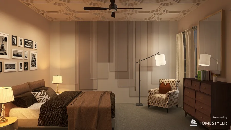 Contemporary Wallpapered Bedroom 3d design renderings