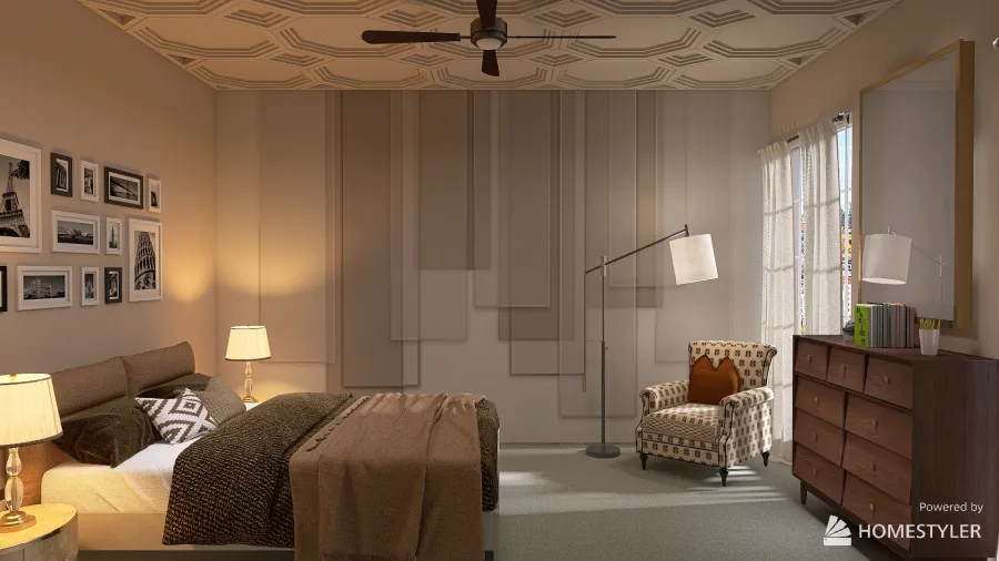 Contemporary Wallpapered Bedroom 3d design renderings
