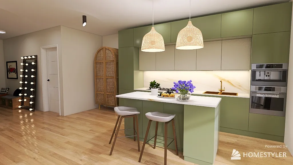 Studio flat Green Nature 3d design renderings