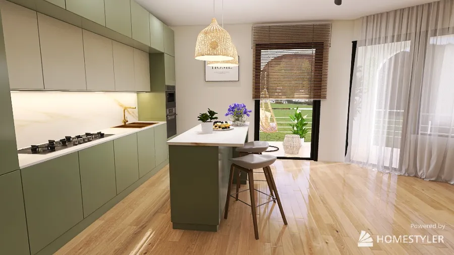 Studio flat Green Nature 3d design renderings