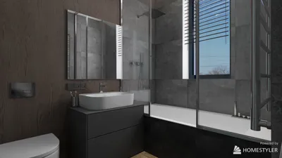 modern bathroom design showcasing sleek vanity and glass shower enclosure, featuring a contemporary aesthetic, ideal for optimizing small spaces with Homestyler's real-time 3D rendering functionality.