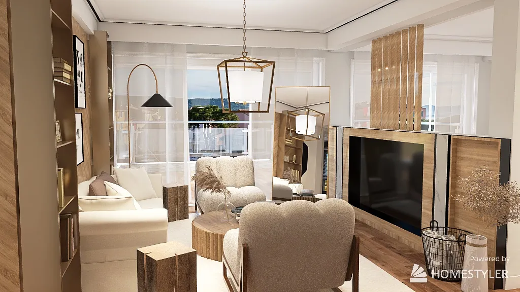 Natural Wood Minimalistic Living Room 3d design renderings