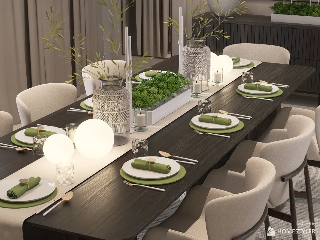 Dining room with st. patrick's day set up 3d design renderings