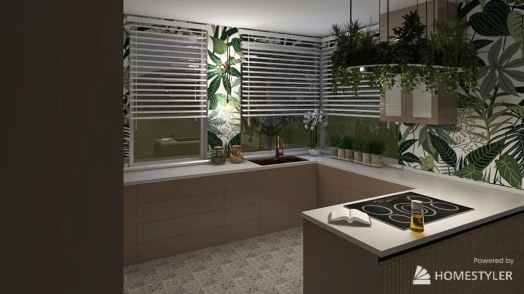 Green kitchen 3d design renderings