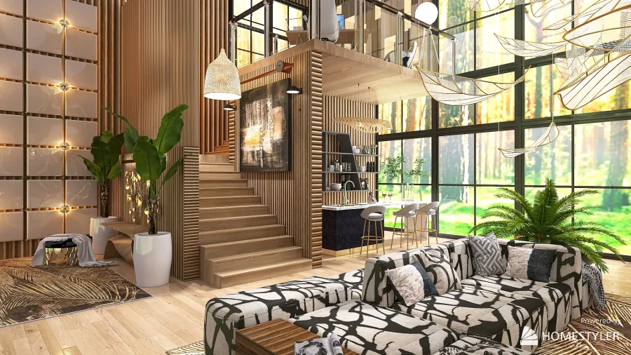 Contemporary Living with Wood 3d design renderings