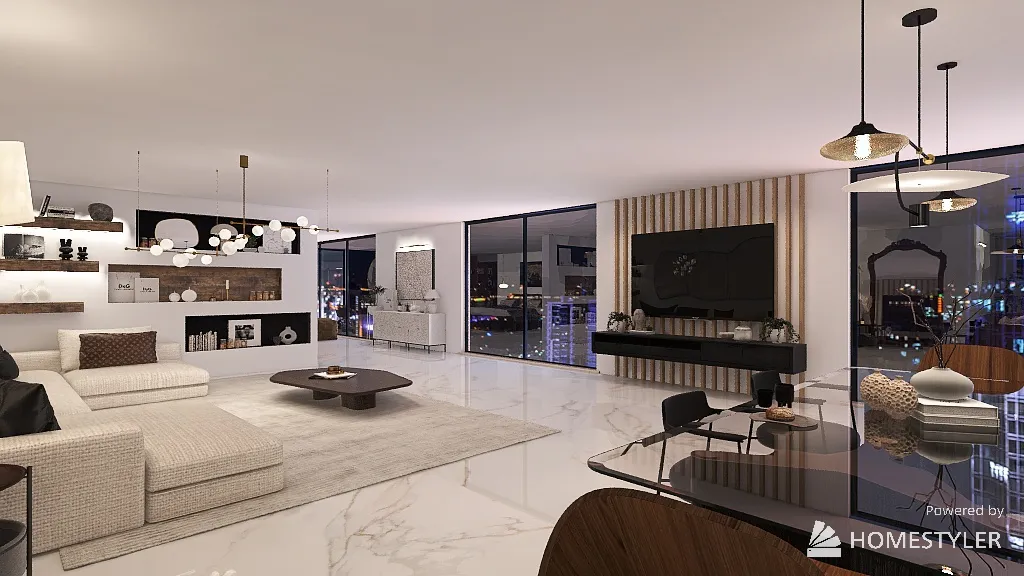 Skyline Wabi-sabi 1 bedroom apartment 3d design renderings