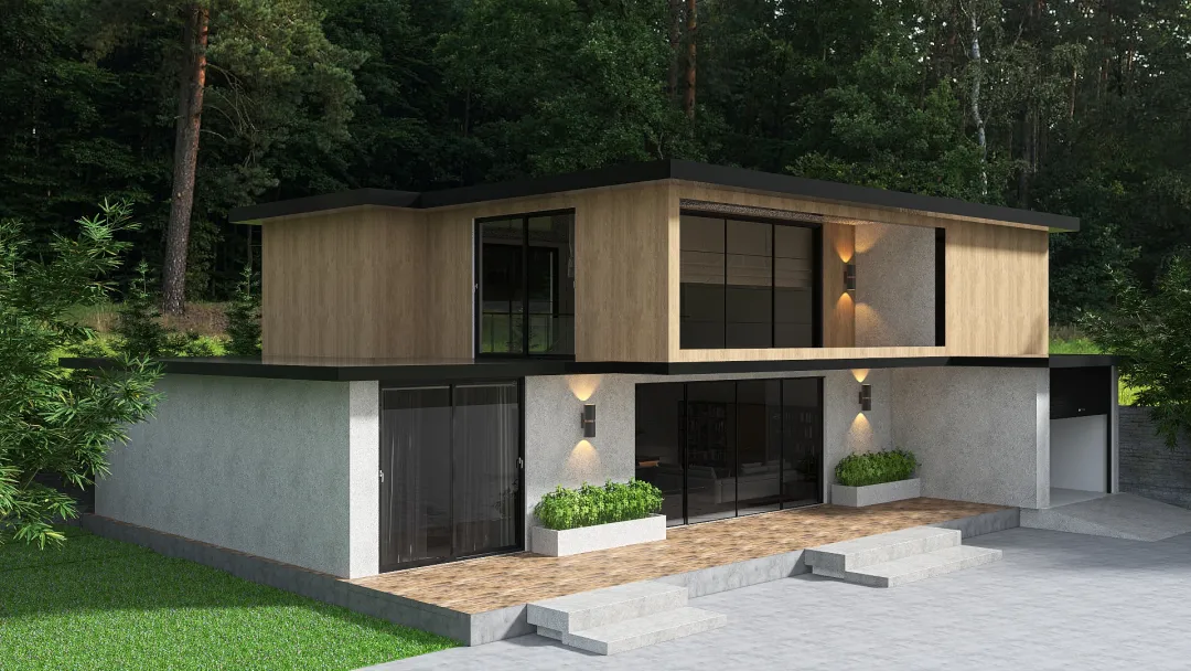 Flat Roof House 3d design renderings