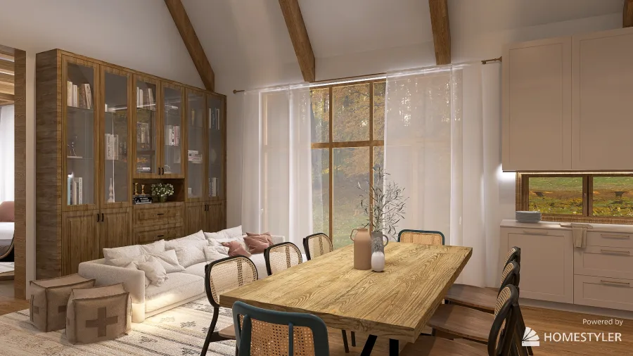 Living, Dining & Kitchen 3d design renderings
