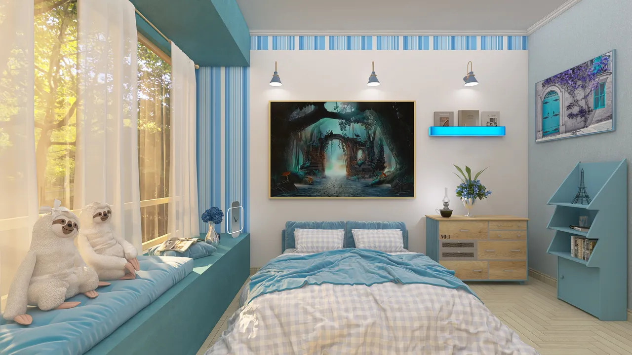 Blu like sea bedroom 3d design renderings