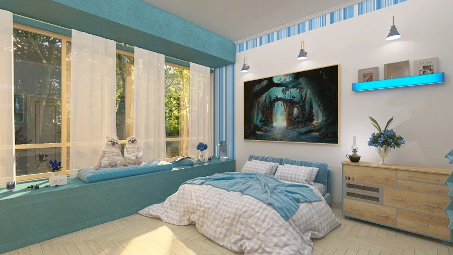Blue Bedroom 3d design renderings