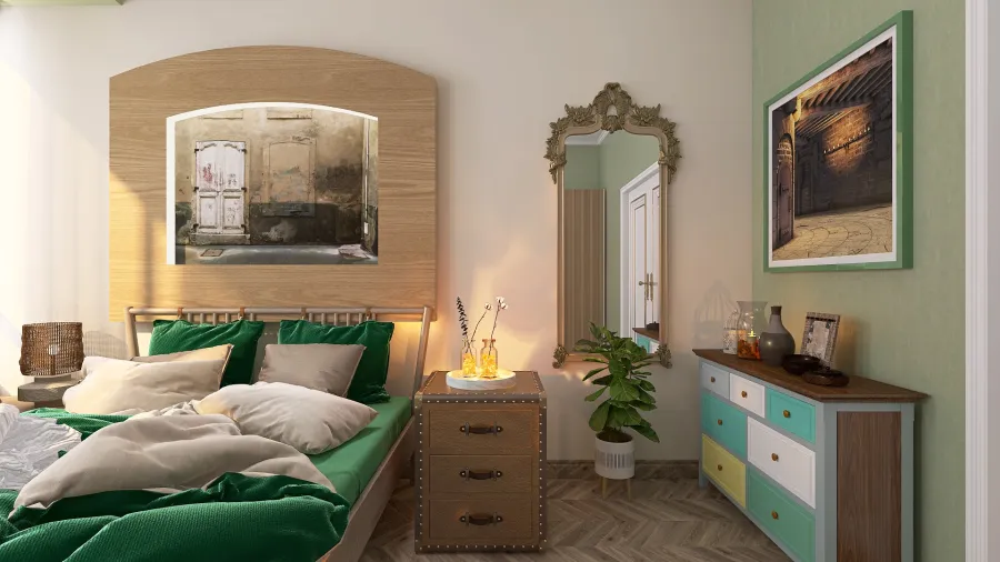 Green Bedroom 3d design renderings