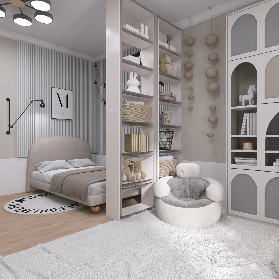 Детская спальня в светлых бежевых тонах 3d design renderings