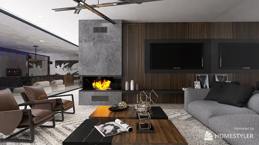 Minimalist style house in dark tones 3d design renderings