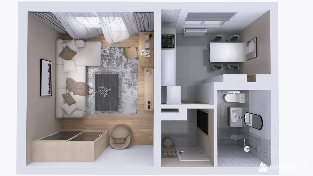 Modern 1 room condo for rent 3d design renderings