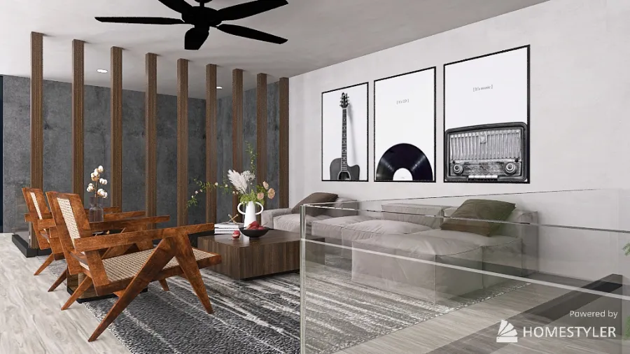 Minimalist style house in dark tones 3d design renderings