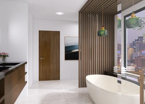 Luxury Bathroom in Marble Design Rendering