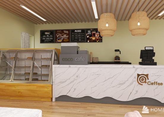 Simple and Refreshing Coffee and Bakery Shop Design Rendering