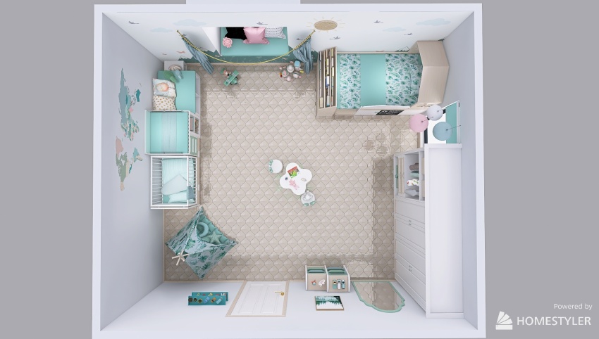 Soft Mint Kids Bedroom 3d design picture 30.09