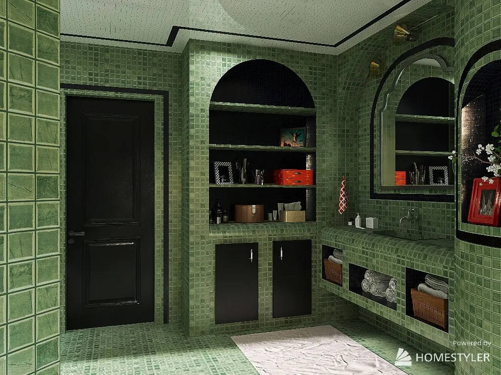 Green Tile bathroom 3d design renderings