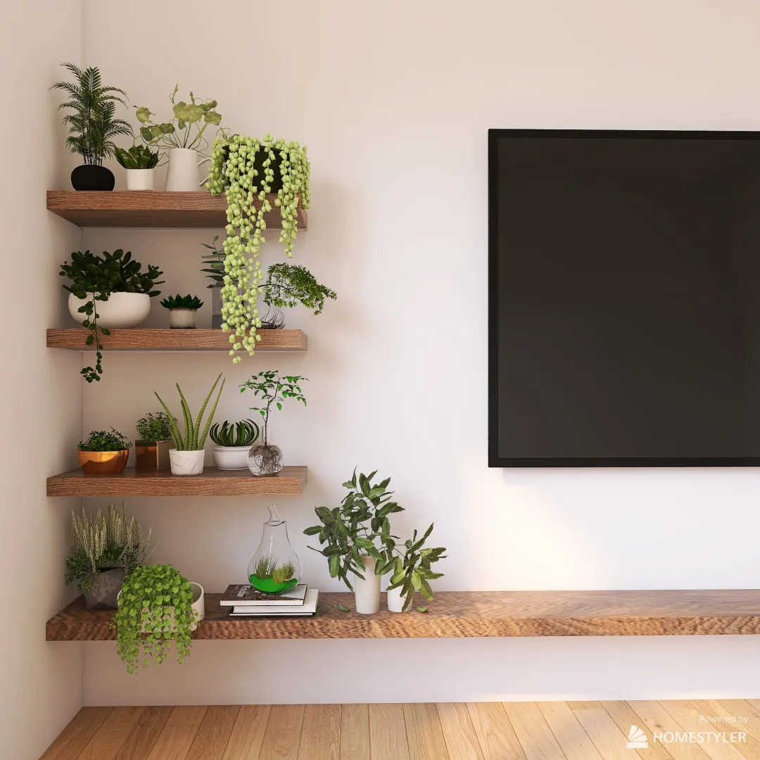 tv con baldas y plantas 3d design renderings