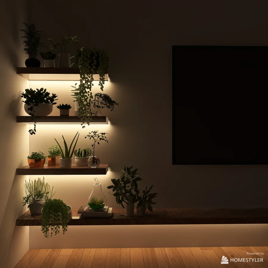 tv con baldas y plantas 3d design renderings
