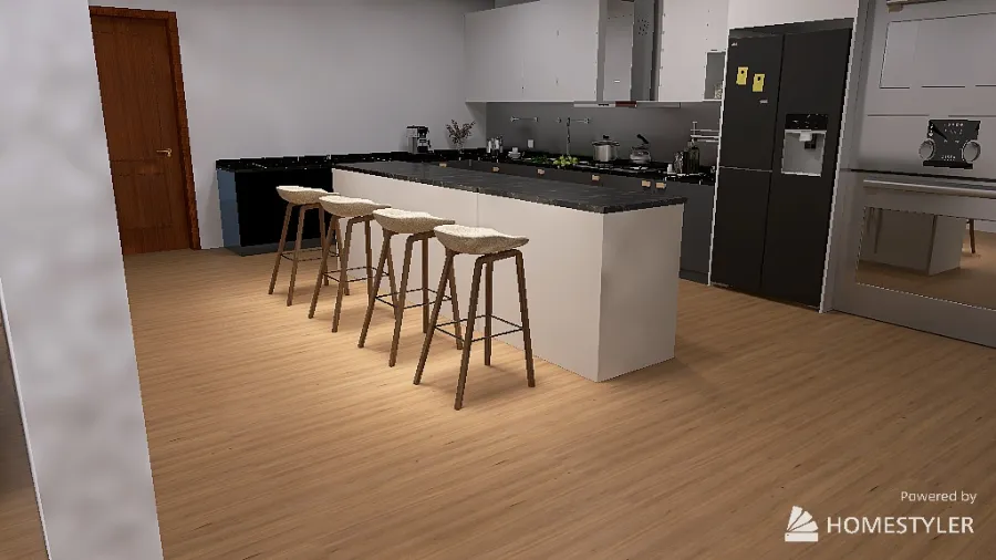 Living Room and Kitchen Split 3d design renderings
