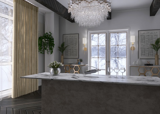 Winter Luxury Kitchen and Dining Design Rendering
