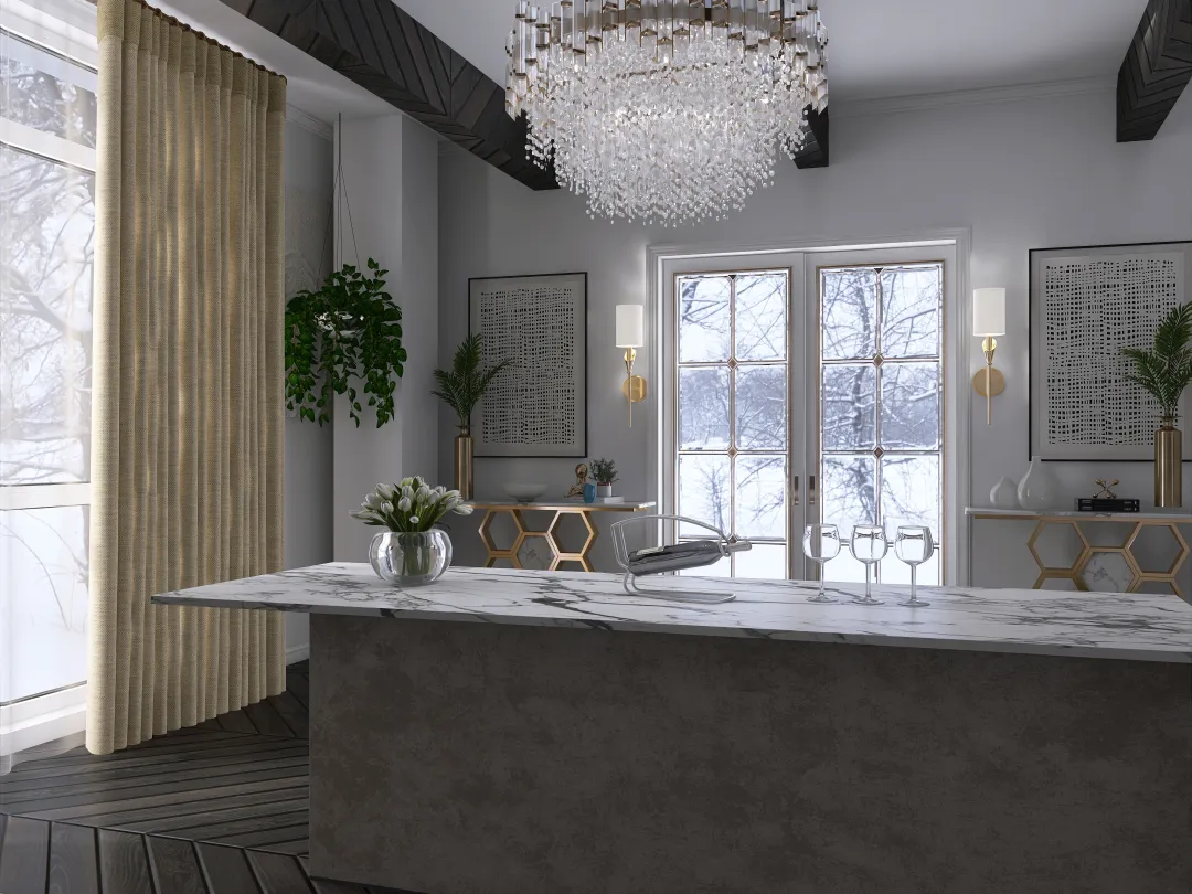 Winter Luxury Kitchen and Dining 3d design renderings