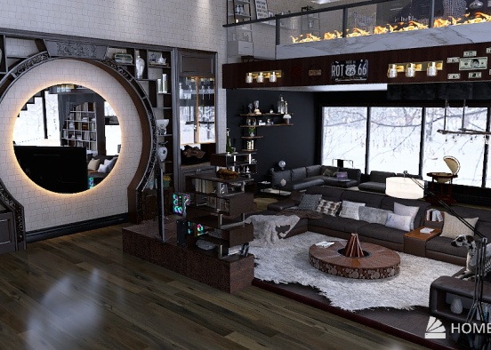 winter house (kitchen and living room) Design Rendering